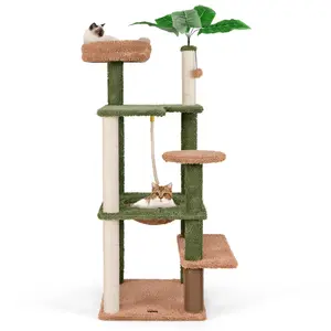 COSTWAY Arbre à Chat Cactus 152 cm, Tour pour Chat à 6 Étages, 4 Plateformes, 1 Hamac, Arbre à Chat xxl, Brosse d'Toilettage, 2 Poteaux à Griffer en Sisal, pas cher