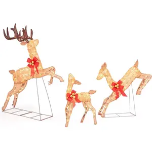GOPLUS Decoration Noel Exterieur Lumineuses led, Set Familial de Rennes Wapit... pas cher