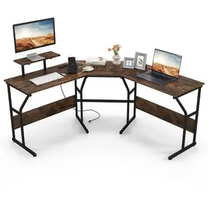 Comparateur de prix : Costway Bureau D'angle En Forme De `L¿ Avec Prises De Courant Pour 2 P...
