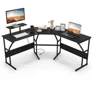Comparateur de prix : Costway Bureau D'angle En Forme De `L¿ Avec Prises De Courant Pour 2 P...