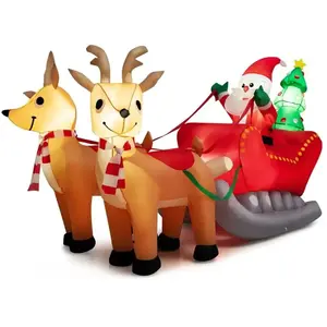 COSTWAY Traîneau Gonflable de Noël Lumineux H 130 cm avec Père Noël et... pas cher