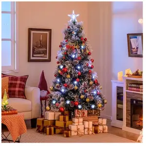 Sapin de Noël Artificiel Floqué 180cm COSTWAY-63 Lumières LED,8 Modes ... pas cher