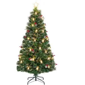 Sapin de Noël LED Artificiel 180cm COSTWAY-64 Lumière Blanc Chaud,8 Modes d'Éclairage-Fibre Optique-Etoile ,Lampes à Pétrole-PVC pas cher