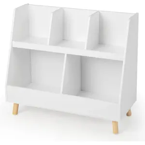 Comparateur de prix : COSTWAY Bibliothèque Enfant à 2 Niveaux avec 5 Cubes, Étagère à Livres en Bois avec Kits Anti-basculement, Coffre à Jouets pour Enfant pour Salle de Jeux