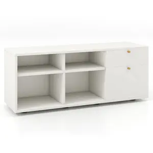Costway Meuble Tv Pour 49" Avec 2 Tiroirs, 4 Compartiements, Meuble De...