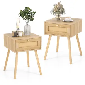 Lot de 2 Table de Chevet COSTWAY-Décoration en Rotin-Tiroir avec Poign... pas cher
