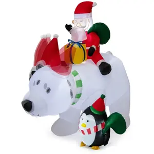 Costway Père Noël Gonflable sur l'ours Polaire Tête Oscillante 210 cm, avec Pi... pas cher