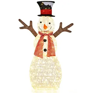 COSTWAY Bonhomme de Neige Noël Illuminé 80 LED avec Écharpe, Bras en B...