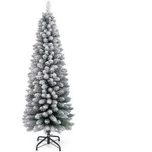 Sapin de Noël Artificiel 150 cm COSTWAY, Floqué de Neige, Support en M... pas cher