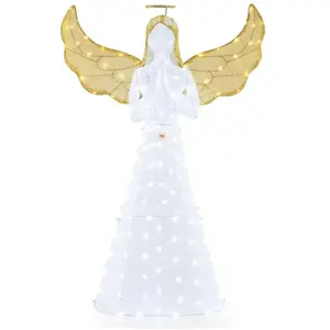 COSTWAY Ange de Noël Pré-éclairé de 155cm avec 150 Lumières LED, Décor...