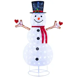 COSTWAY Bonhomme de Neige Noël Pré-éclairé 184 cm, 200 LED, avec Chape... pas cher