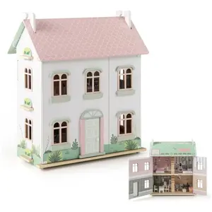 Comparateur de prix : Costway Maison De Poupée En Bois Pour Enfants À 3 Niveaux, 19 Accessoi...