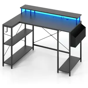 Comparateur de prix : Costway Bureau De Jeu D¿Angle 120 Cm Avec Support D¿Écran, Lumières Le...