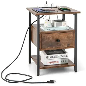 Comparateur de prix : Costway Table De Chevet Avec Station De Charge, Etagères Ouvertes Et T...