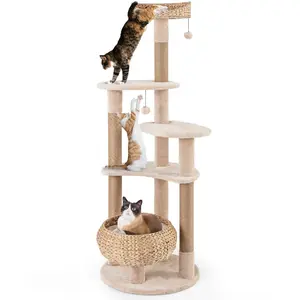 COSTWAY Arbre à Chat Multi-niveaux en Bois 164CM, Poteaux à Gratter en... pas cher