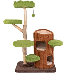 Arbre à Chat Multi-niveaux en Bois 141 CM COSTWAY, Poteaux à Gratter e...Vendu parcdiscount