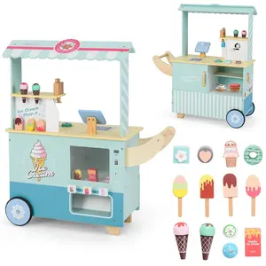 Costway Chariot À Glaces Enfant Marchande Desserts 15 Accessoires, Cai... pas cher