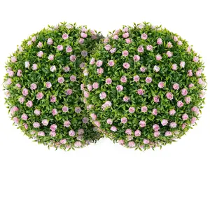 COSTWAY 2 Boules Topiaires Artificielles 37 cm avec des Fleurs Rose, P...Vendu parcostway