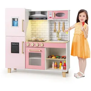 CostwayCuisine pour Enfants en Bois avec Machine à Glaçons Hotte Table... pas cher