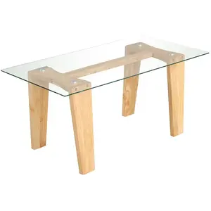 Costway Table Basse Rectangulaire En Verre Trempé, Pieds En Bois D'hév... pas cher