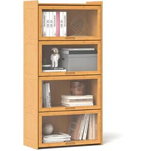 GOPLUS Bibliothèque en Bambou à 4 Etagères 69x34x140CM avec Portes en ... pas cher
