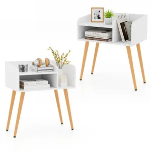 COSTWAY Lot de 2 Table de Chevet avec 3 Compartiments ouverts, Table d... pas cher
