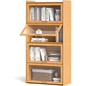 COSTWAY Bibliothèque 140 cm en Bambou à 4 Niveaux, avec Portes en Acry... pas cher