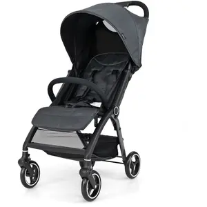 Costway Poussette Canne Bébé Avec Dossier & Auvent Réglables, Panier Inférieur & Frein, Pliable À Une Main, Harnais À 5 Points, Gris