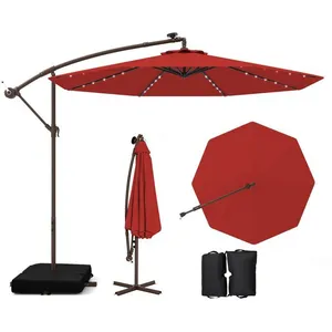 COSTWAY Parasol Déporté 3M avec 40 Lumières LED Panneau Solaire 6 Heur... pas cher