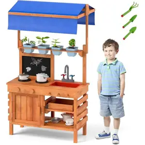 Costway - Cuisine Extérieure Enfant avec Tableau Noir & 4 Tasses de Pl... pas cher