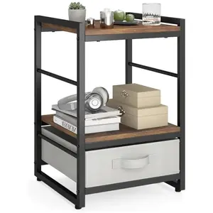 Costway Table De Chevet Industrielle Avec Etagère Ouverte Et Tiroir En... pas cher