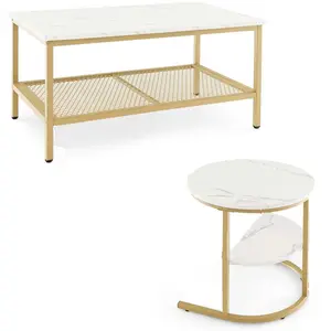 GOPLUS Lot de 2 tables basses gigognes or et blanc 46 x 80 x 41cm pas cher