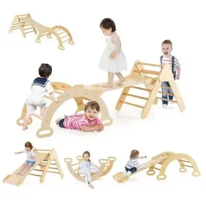 GOPLUS 7 en 1 triangle arche montessori d'escalade naturel 98.5*40*7.5cmVendu parcdiscount