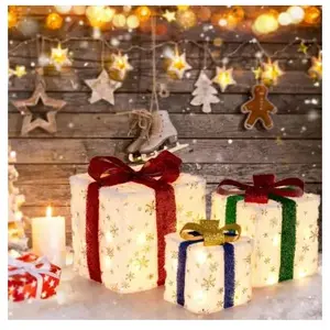 Giantex 3 PCs Boîtes Cadeaux Lumineuses Noël sous Sapin de Noel Lumine... pas cher