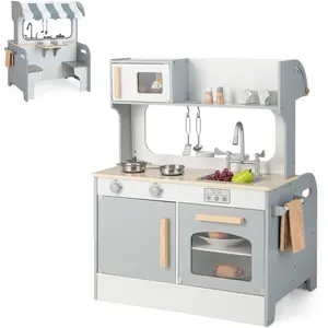 CostwayCuisine Enfants à 2 Face en Bois 71 X 53 X 91 CM 8 Accessoires... pas cher