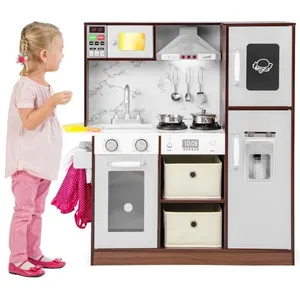 Cuisine Enfants - Costway - En Bois 3 Ans+, 14 Accessoires, Lumière & Effet Sonore Avec Vêtements Rose De ChefVendu parcostway