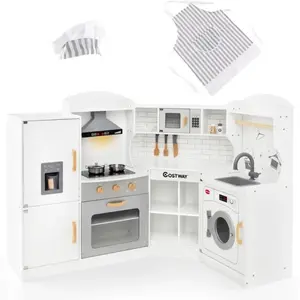 Comparateur de prix : CostwayJeu de Cuisine d'Angle pour Enfants de 3 Ans et Plus en Bois Ma...