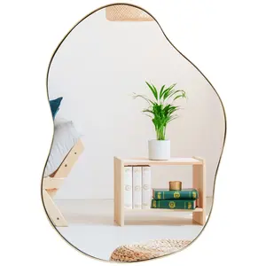 COSTWAY Miroir Décoratif Asymétrique - 78x56CM - Cadre en Métal Doré, ...