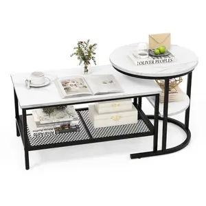 COSTWAY Lot de 2 Tables Basses Gigognes Scandinaves - Table d'Appoint ... pas cher