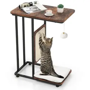 Costway 2 En 1 Arbre À Chat 64cm - Griffoir, Pompon Suspendu, Coussin Amovible, Structure En Forme De C - Style Industriel pas cher
