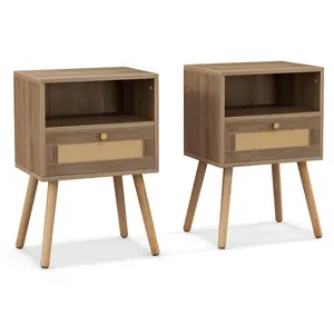 COSTWAY Lot de 2 Table de Chevet en Rotin avec Tiroir et Étagère Ouver... pas cher