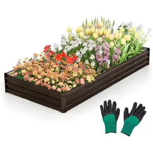 COSTWAY Carré Potager Rectangulaire en Métal - 240x120x30CM - Base Ouv...