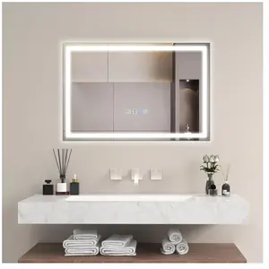 COSTWAY 60 x 40 cm Miroir de Salle de Bain - 3000-6000k - Fonction Mémoire - Affichage Temps/Température - IP44