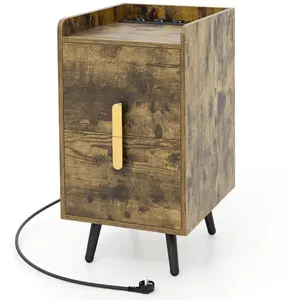 Comparateur de prix : Costway Table De Chevet Avec 2 Tiroirs, 2 Ports Usb Et 3 Prises, Pieds...