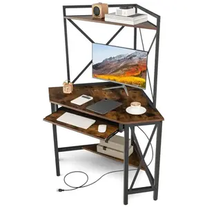 COSTWAY Bureau d Angle Informatique avec Clapier, Étagères et Plateau ... pas cher