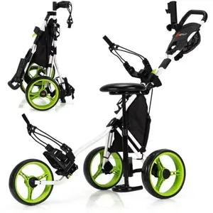 Comparateur de prix : Costway Costway Chariot De Golf Pliable 3 Roues-4 Hauteurs Réglables-Siège Hydraulique-Porte-Parapl Réglable-Porte-Boisson-S