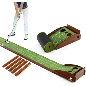Comparateur de prix : Tapis de Putting Golf Enroulant COSTWAY 303cm - Retour Automatique - 3 Balles de Golf - Guides d'Alignement