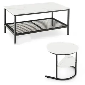 GOPLUS Lot de 2 tables basses gigognes blanc et noir 46x 80x 41cm pas cher