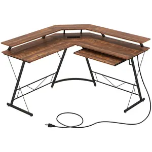 Comparateur de prix : COSTWAY Bureau d Angle Informatique-Support d Écran, Prise de Courant,...