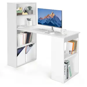 Comparateur de prix : COSTWAY Bureau d'Ordinateur Réversible avec Bibliothèque, pour Maison, Bureaux, Blanc